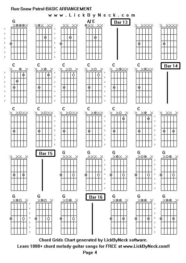 Chord Grids Chart of chord melody fingerstyle guitar song-Run-Snow Patrol-BASIC ARRANGEMENT,generated by LickByNeck software.